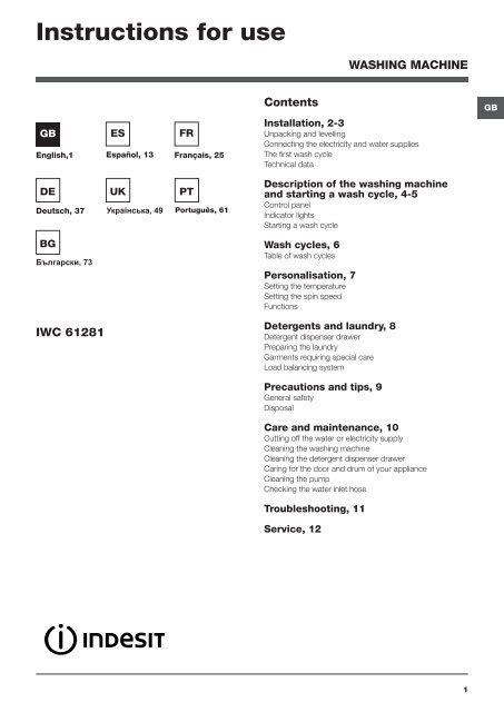 indesit iwc 61 a+ l b|INDESIT IWC 61281 INSTRUCTIONS FOR USE MANUAL Pdf .